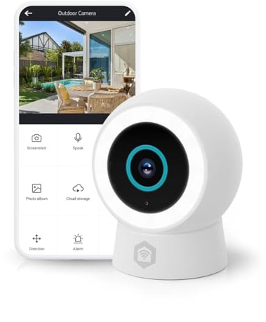 NEDIS Wi-Fi smart utomhuskamera, 3 MP 1296p, rörelsesensor, AI mänsklig detektion, dimbar spotlight i full färg, nattvision, tvåvägsljud, IP65 väderbeständig – vit