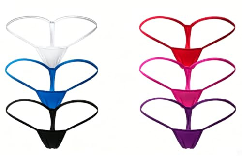 XIMU-SHANGDIAN Women Low Rise G-String Thongs, 6 Pack One Size No Show Underwear, Soft Elastic Daily Wear Panties (L = waist 27.6-28.5) Multicolored