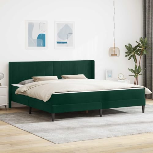 Holepyr Sängram med madrass, mörkgrön, 180 x 200 cm, sammetsöverdrag, ribbotten, vändmadrass, rullmadrass, skyddsöverdrag, perfekt för sovrum, gästrum, lägenhet, lugn och liggkomfort