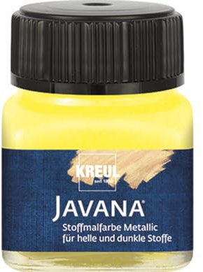Kreul 92402 - Javana Stoffmalfarbe für helle und dunkle Textilien, 20 ml sonnengelb, cremig brillant mit Metallic-Effekt, pastoser Charakter, zum Drucken und Schablonieren, nach Fixierung waschecht
