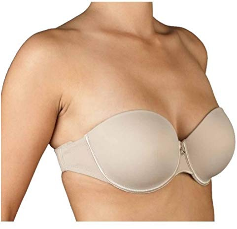 Selene - Magdalena-C Sujetador con Aros y con Relleno sin Tirantes Espalda Transparente. Realizado en Suave Microfibra. Color: Tierra Talla: 90