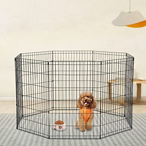 Pet Dog Playpen 8 Panel 24 Metal Portable Foldable Indoor Outdoor Cat Puppy Exercise Pen Animal Wire Yard Dog Fence Crate Kennel for Small Medium Large Dogs Black