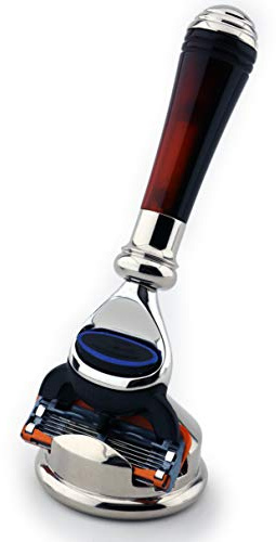 Tortoise Shell Luxury 5 Edge Cartridge Men's Shaving Razor + Holder in German Stainless Steel & Chrome Plated New Mini Handle Design Limited Edition