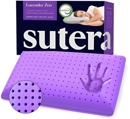 SUTERA - Cuscino Zen alla lavanda in memory foam adattivo - Ventilato rinfrescante infuso comfort - Profumo di olio essenziale di lavanda per il relax