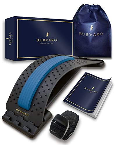 BURVARO Back Stretcher Pro New Edition, Back Pain Relief & Back Stretcher Massager - Corrects Posture, for Circulation & Flexibility - with Strap - Black & Salt Blue Spine Board