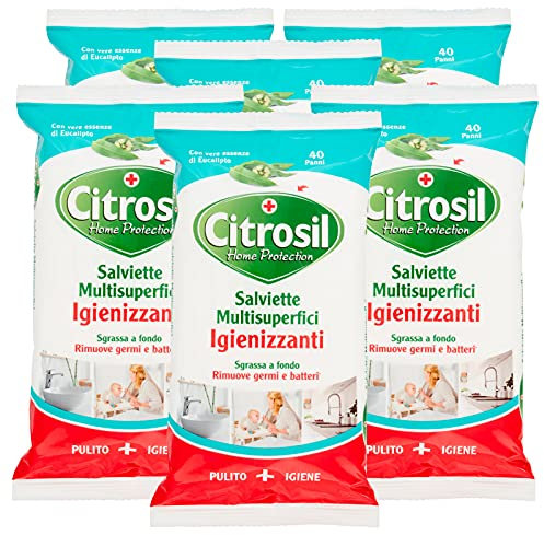 Citrosil Home Protection - Salviette Multisuperfici Igienizzanti, Rimuovono Sporco, Germi e Batteri, con Vere essenze di Eucalipto, 40 Panni x 6 Confezioni