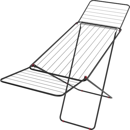 18M Cloth Dryer Rack - Stand Towel Rail Airer Concertina Laundry Washing Winged | Dryer Rail for Indoor and Outdoor Use | Foldable Drying Rack | 22 Bar Clothe Airer - Drying Rack For Laundry Black