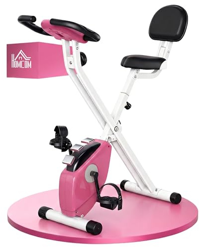 HOMCOM Cyclette da Casa Pieghevole, Cyclette Magnetica Silenziosa da Casa con Altezza Regolabile, Resistenza Magnetica a 8 Livelli, Schermo LCD, Ruote, per Fitness Casa Cardiovascolare, Rosa