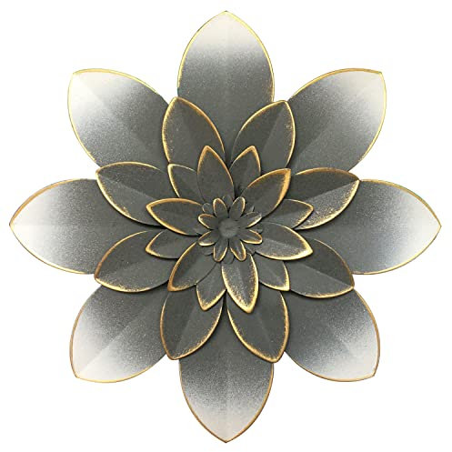 Decorazione artistica da parete in metallo grigio, 24,1 cm, scultura floreale rustica moderna, in ferro invecchiato, da appendere alla parete, decorazione per la casa, opere d'arte per interni,