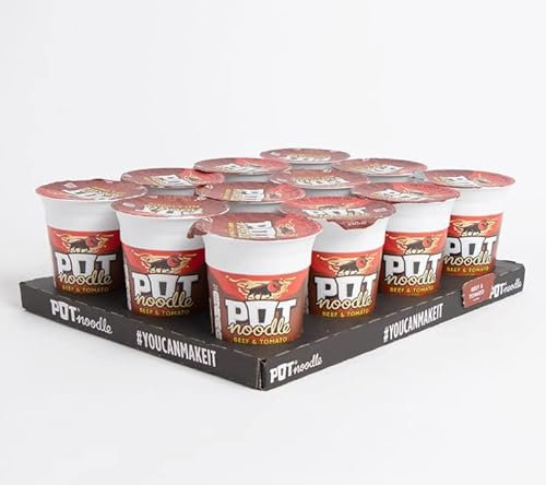 Pot Noodle: Beef & Tomato (Case of 12 x 90g Pots) Delicious Tasty And Yummy Authentic Chinese Flavours