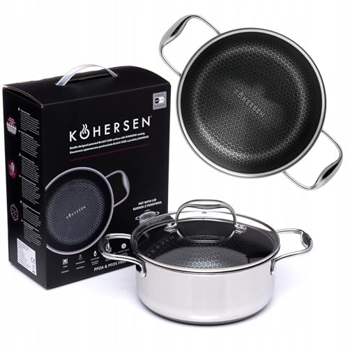 Kohersen Diamantbeschichteter Kochtopf Mit Wabenstruktur – Topf Induktion – Kochtopf Induktion – Kochtöpfe Für Induktionsherd – Pfanne Ohne PTFE Und Pfoa – Durchmesser: 20cm - 2,8 l