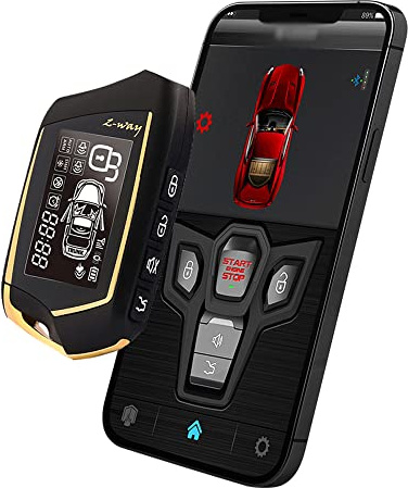 Mulcort Car Anti-Theft Alarm Remote Starter System PKE Keyless Entry BT Remote Engine Starter Central Lock Kit 2-Way Vibration Alarm Support APP Control with 2 Remote Controller