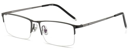 ANRRI Occhiali anti luce blu da uomo, rettangolari, semi-senza montatura, occhiali da gaming al computer da uomo, leggeri (Grigio)