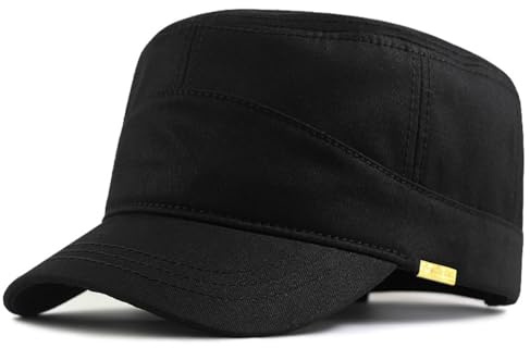 YAMEE Army XXL Hat Military Cap Plus Size Hats for Men Short Bill Hat Cadet Cap Black