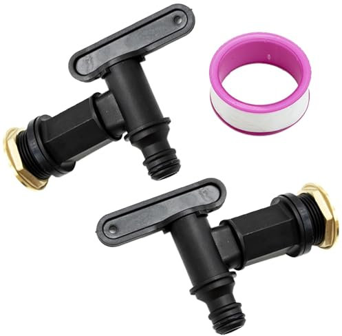 2pcs Water Butt Tap Hosepipe Rain Barrel/ ¾ BSP Thread Replacement Tap with Water-tap Interface raw Tape, Black Plastic Snap-Fit Connector Beer Home Brew Push-Fit Water-tap Water Butt Tap