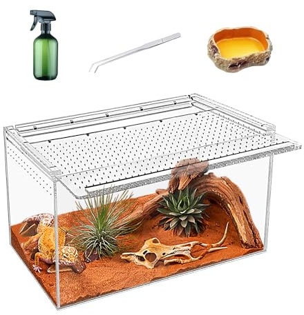 KAKOOTI Reptile Terrarium,14X6.5X8.5 Reptile Breeding Box, Magnetic Acrylic Enclosure，for Snake, Tarantula，Hermit Crab，Jumping Spider，Iguana，Leopard Gecko，Bearded Dragon, Insect, Mantis