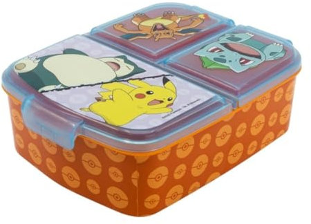 My sweety pop Brotdose – Lunchbox – für Kinder – Krippe – Kindergarten – Schule – Urlaub – Mahlzeit – 19,5 cm – Geschenkidee – 3 Fächer – Pokémon – Jungen – Orange