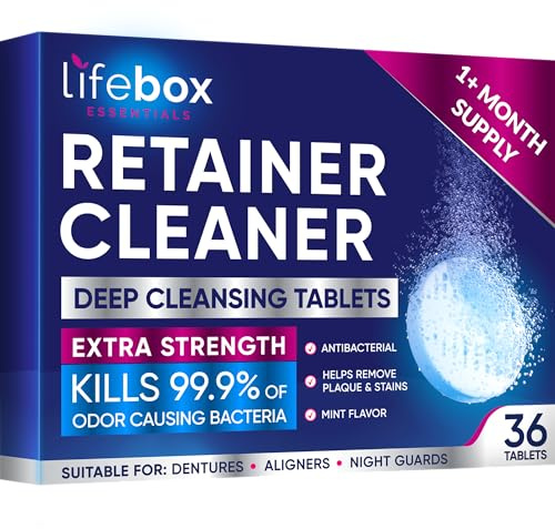 Retainer Cleaner Tablets - 36 Denture Cleaning Tablets & Aligner Cleaner - Removes Odors & Stains – For Aligners, Retainers, Dentures, Night Guards - Mint Flavor