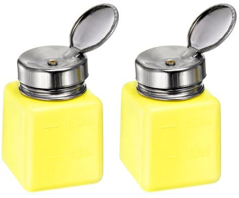 sourcing map 2pcs Solvent Alcohol Dispensers 120ml(4oz) Push Down Liquid Dispenser Pump Bottle with Sealing Stainless Steel Lid for Acetone Solution, Yellow