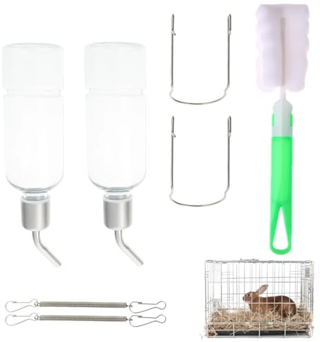 2X Biberon Lapin 180ml – Abreuvoir pour Lapins Anti-Fuite & Solide – Distributeur d'eau pour Cochons d’Inde, Rats & Bouteille d'eau pour Hamster – Suspendus Lapin Deau Distributeur (Kit Stable)