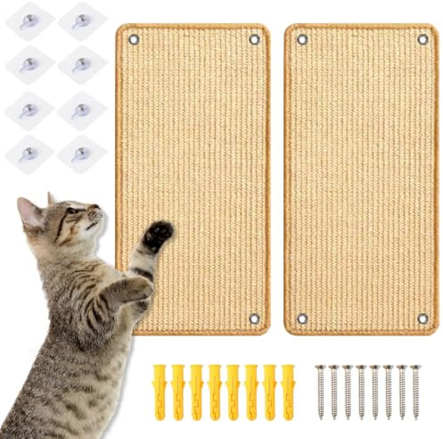 Editbar 2 Stück Katzenkratzmatte, 60x30cm Kratzmatte Katze Sisal,Wand Katzenkratzbrett, Katze Kratzschutzfür Die Wandmontage Geeignet，Sisal-Fußmatten-Teppich für Sofa-Möbeltür-Kratzschutz