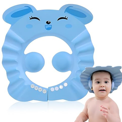 MEXRUMI 1 Stück Kinder Duschhaube Kinder Shampoo Kappe Weiche Einstellbare Baby Duschhaube Baby Duschhaube Haarwaschbecher Mit Ohrenschutz Für Schutz Von Augen Und Ohren Verwendet (Blauer Hase)