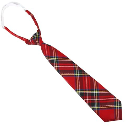 QTMMC Red Tartan Neck Tie for Men, Women, and Kids - Traditional Scottish Check Plaid Necktie for Hen Party Costume