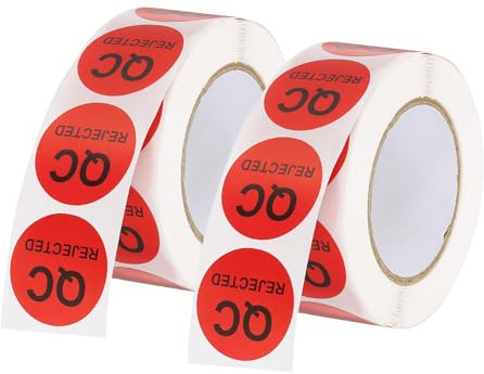 PATIKIL 1 QC Rejected Labels, 2 Roll/1000 Pcs Inventory Quality Control Stickers Round Warehouse Management Organization Labels for Shipping Manufacturing Inspection, Red