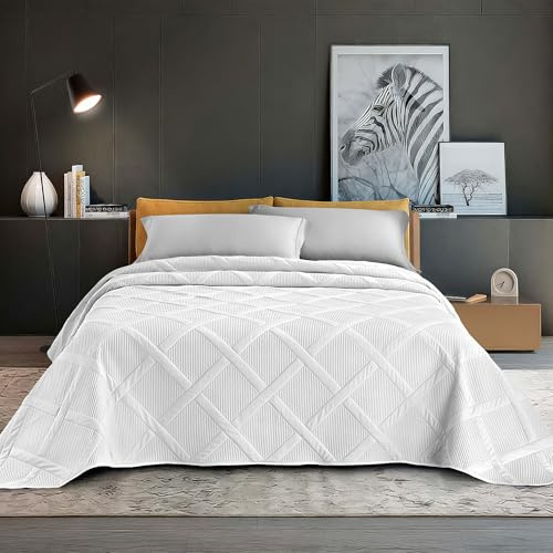 IlGruppone Copriletto Trapuntato Matrimoniale Elegante Trapuntino Lavorazione Intrecciata Due Piazze Trapunta Coperta Leggera Coperta Letto Leggera Primavera Estate - Bianco