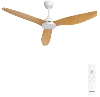 CREATE / WIND BALANCE/Ventilateur de plafond avec lumière blanc bois naturel avec télécommande / 40W, Silencieux, Ø132 cm, 6 vitesses, programmable, fonction été-hiver, lumière LED 3 températures
