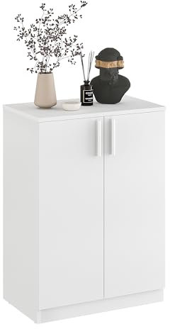 KOMTO Kommode Weiß mit 2 Türen - Kleiner Schrank für Flur, Wohnzimmer | Sideboard Schmal CABI 60 x 84 x 37 cm (BxHxT)
