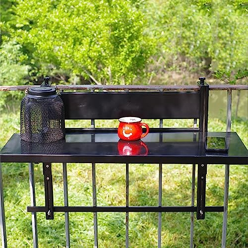 Tavolo pieghevole per ringhiera da balcone, in metallo, per ringhiere, patio, giardino, tavolino e porta piante, nero, 80 x 30 cm, design salvaspazio