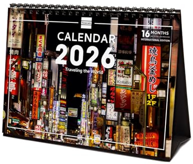 Finocam – Calendrier de bureau 2026 1 Mois par page Janvier – Décembre 2026 + Sept.-Déc. 2025 (4 mois) réduits | Calendrier 2026 | Images Traveling – International