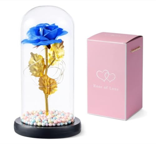 Rosa Eterna BLU LED – Regalo Festa della Mamma Pasqua Compleanno Anniversario Occasione – Fidanzata Moglie Mamma Sorella Suocera Amica – Idea Regalo Romantico Donna – Fiore Eterno e dell'Amore