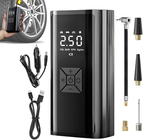 Compresor de Aire | Bomba de Aire Inteligente Portátil - Inflador de Neumáticos sin Cable con Pantalla LED para Coche, Bicicleta, Moto, Hogar, Emergencias, Viaje y Camping