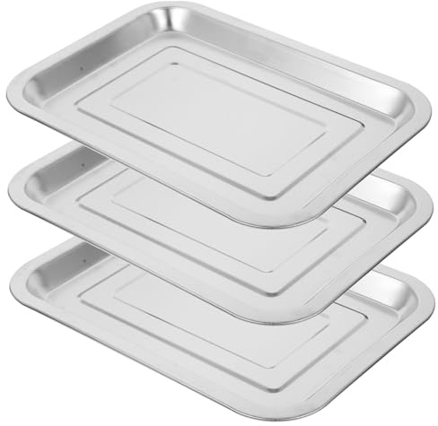 OFFSCH 3 Pezzi Teglie in Acciaio Spesse Vassoio Servizio Liscio e Facile da Pulire Pirofila Multifunzione per Cottura Barbecue e Presentazione Cibi