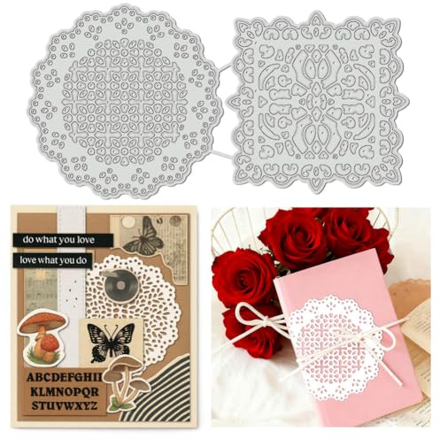 UNICRAFTALE 2 unidades de flores de encaje de metal estampado de flores plantillas de estampado bohemio 3D para hacer tarjetas, álbumes de recortes, decoración de diario, manualidades de papel, 15,4 x