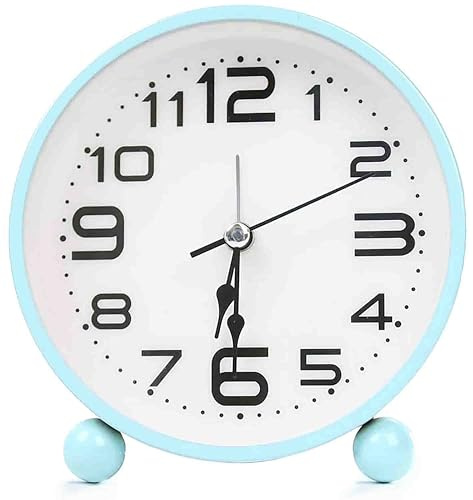 PRADICHI Bedside Alarm Clock – Silent Non-Ticking Table Clock with Large Easy-to-Read Display, Battery Powered Modern Desk Clock for Heavy Sleepers, Bedrooms, Offices & Kids Rooms (Blue)