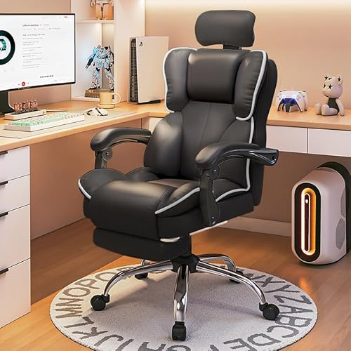 XUEGW Sedia da Ufficio Grande e Alta con Poggiapiedi,Sedia Regolabile per Computer e Gaming con Poggiatesta per Ufficio Domestico(Nero)