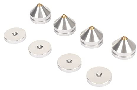 Aumotop Högtalarisolering Fotkuddar Överlägsen Vibrationskontroll i Aluminiumlegering för Subwooferförstärkare, Paket med 4 - Lämplig för Högtalare, Förstärkare, Skivspelare (Silver)