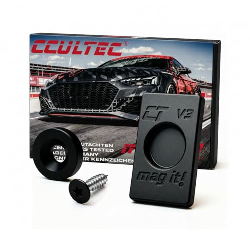 MAG-IT! Carbon – Kleinster und stärkster rahmenloser magnetischer Kennzeichenhalter, TÜV-geprüft mit Gutachten, 100 % legal. Für Blechkennzeichen! (Blechschraube, EIN Blechkennzeichen)