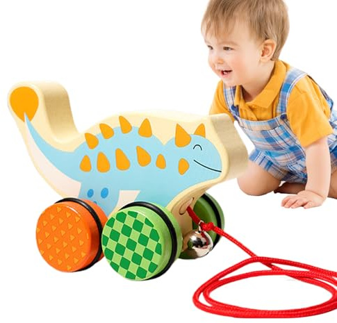 Juguetes De Cuerda Para Arrastrar, Coche Dinosaurio Interactivo Que Camina, Interactivo y Tierno Juguete de Madera para Empujar, Para Niños Y Niñas Juego En Interior Y Exterior Guardería Y Jardín De I