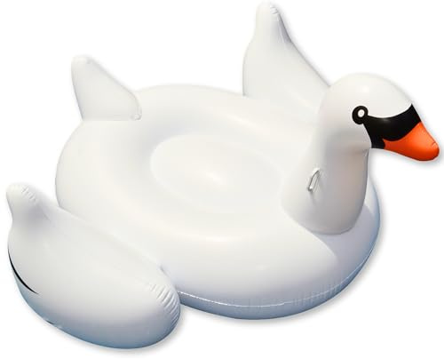 SWIMLINE ORIGINAL 90621 Giant Inflatable Swan Pool Float Floatie Ride-On Lounge W/ Stable Legs Wings Large Rideable Blow Up Summer Beach Swimming Party Lounge Big Raft Tube Decoration Toys Kids Adults