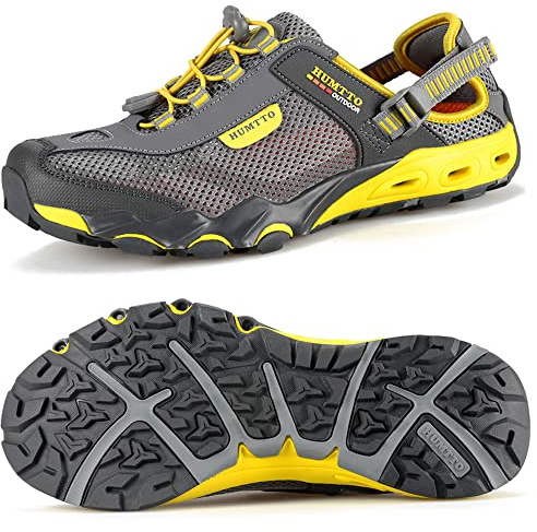 HUMTTO Men's Amphibious Water Shoes - Outdoor Hiking Sandals for Men Summer Non-Slip Quick Drying Water Sandals River Shoes 10 Grey