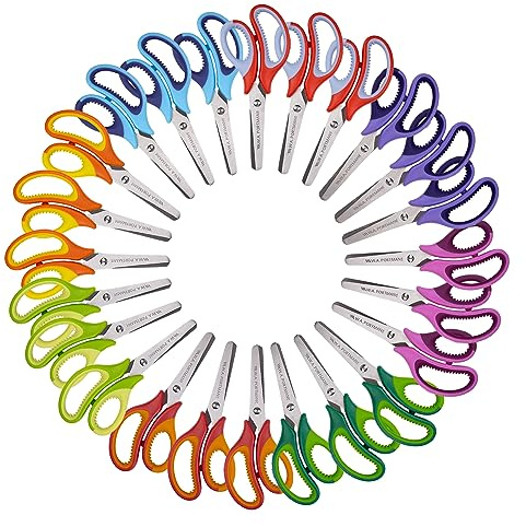 WA Portman 24 Pk Blunt Scissors for Kids - 5-Inch Blunt Tip Kids Scissors Bulk Classroom - Back to School Supplies - No-slip Grip & Durable Stainless Steel Blades - Ideal for School & Home Use
