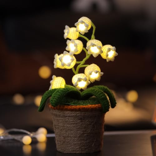 ANZRLE Lily of The Valley Lamp, White Crochet Artificial Flowers with Night Lights, Cordless Table Lamp -Birthday Gifts for Women,Cozy Home Decor Mothers Day Gifts