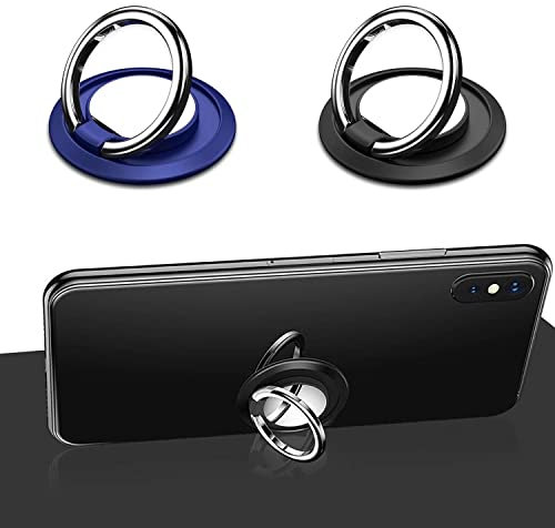CQQNIU Pack de 2 soportes de anillo para teléfono móvil, giratorio 360°, súper resistente al desgaste, agarre para teléfono, soporte de anillo para smartphones, tabletas (negro, azul)