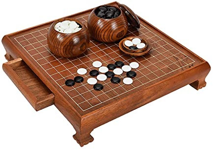 BBZY Brettspiel-Set Weiqi Go aus Holz für 2 Personen mit Schubladen Klassisches Strategie-Brettspiel für die Reise mit einzelnen konvexen Steinen und Schalen