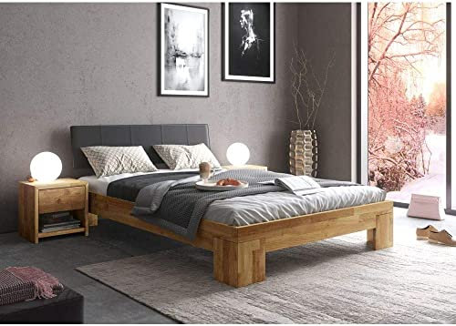Generic Bett Futonbett Wildeiche massiv Holz geölt Kopfteil gepolstert Schlafzimmer Nemo 140 x 200 cm