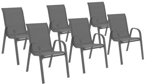IDMarket - Set di 6 sedie impilabili in metallo e textilene grigio antracite LYMA